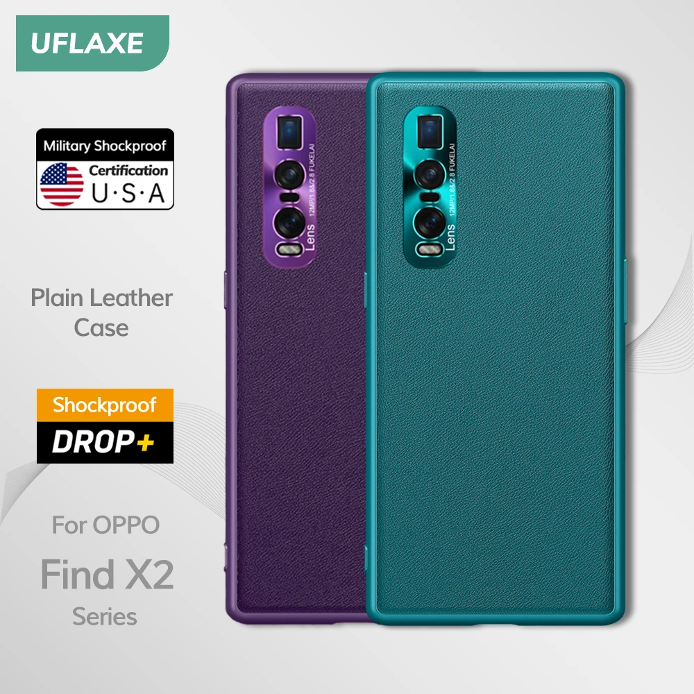 UFLAXE Original Plain Leather Case for OPPO Find X2 Pro Neo Lite Camera Protection Back Cover Shockproof Hard Casing