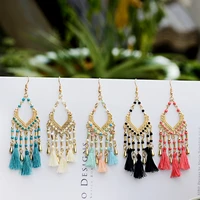 boho ethnic dangle earrings for women 2022 trendy vintage colorful bead tassel earrings pink green pendant jewelry female