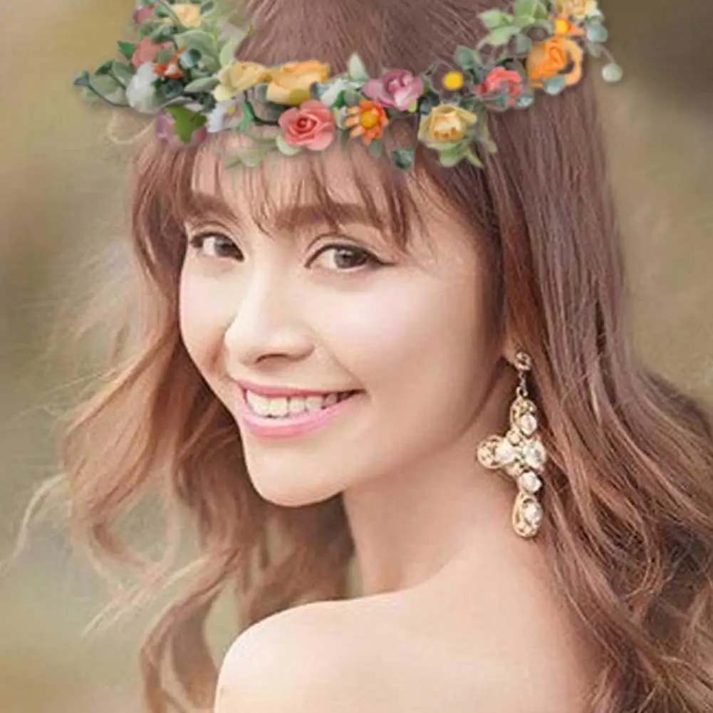 

Spring Bohemian Flower Crowns Beach Hawaii Floral Garland Romantic Faux Rose Wedding Wreaths New Flower Headband