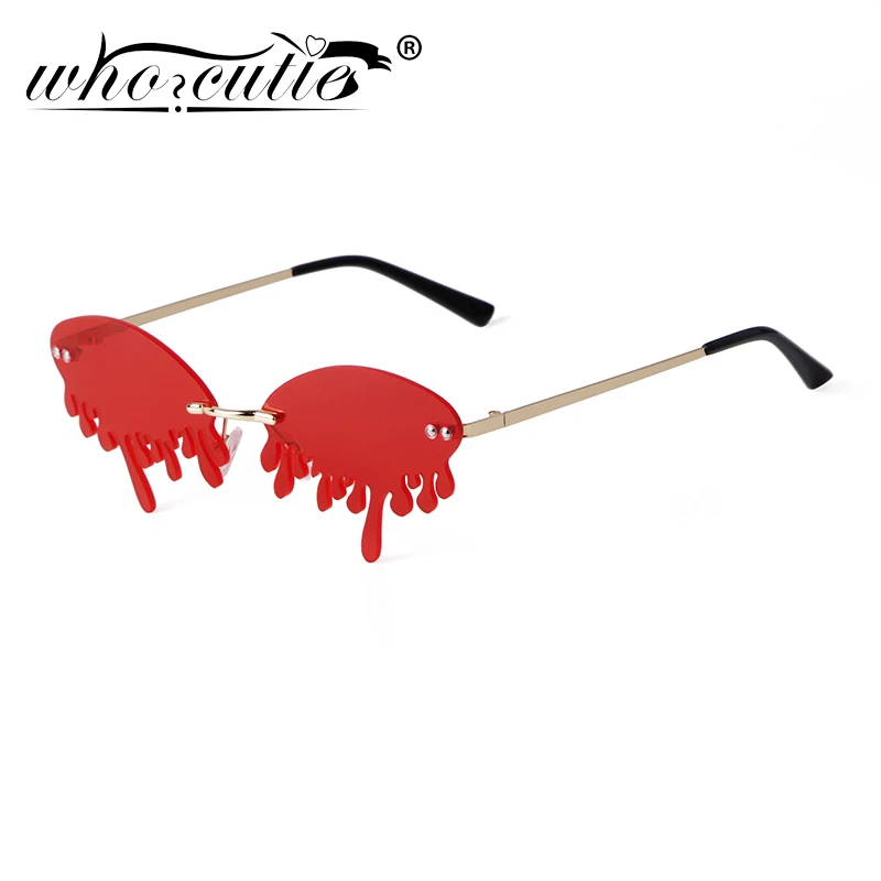 

Fashion Hip Hop Melting Dripping Sunglasses Women Brand Design Unique Rimless Frame Red Pink Flame Tears Men Sun Glasses Shades