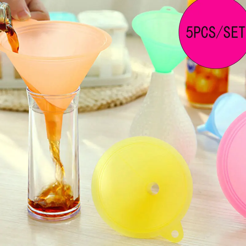 

5Pcs Kitchen Funnel Colorful Liquid Plastic Funnel Oil Funnel Dispenser