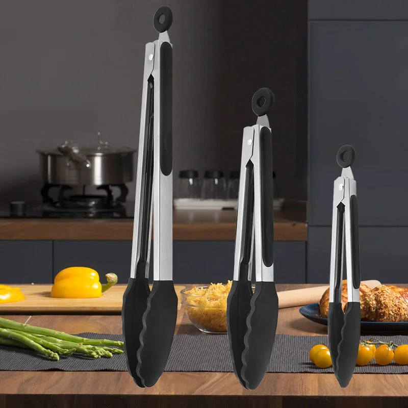 

7/12inch Silicone BBQ Grilling Tong Salad Bread Serving Tong Non-Stick Kitchen Barbecue Grilling Cooking Tong with Joint Lock