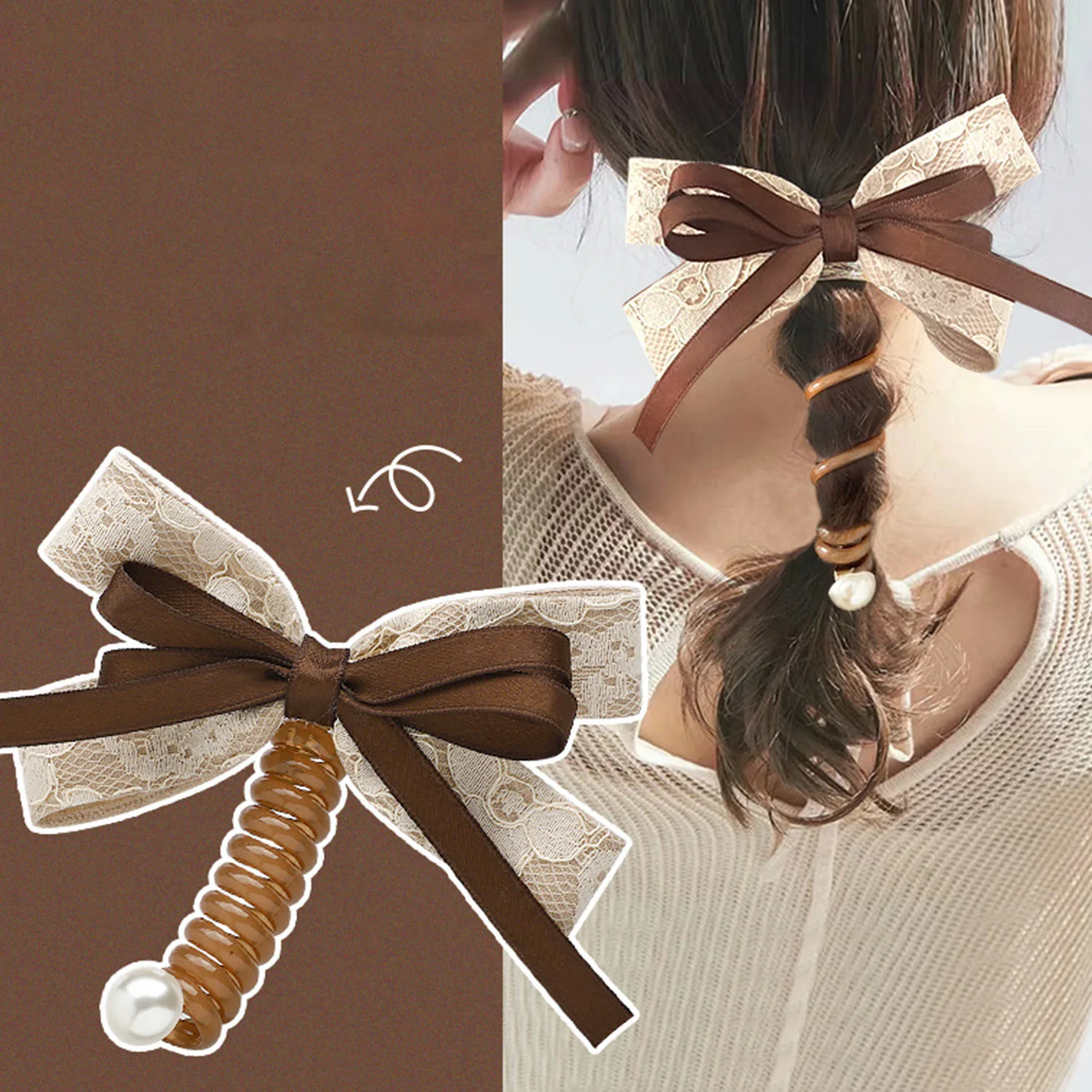 

New Sweet Double Bow Telephone Line Hair Band For Girls Women Hair Ties Elastic Scrunchies Ponytail Rubber Band Hair Accessories