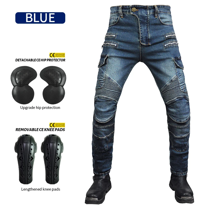 

VOLERO Men Motorcycle Pants Motorcycle Jeans Protective Gear Riding Touring Motorbike Trousers With Protect Gears Summer zipper