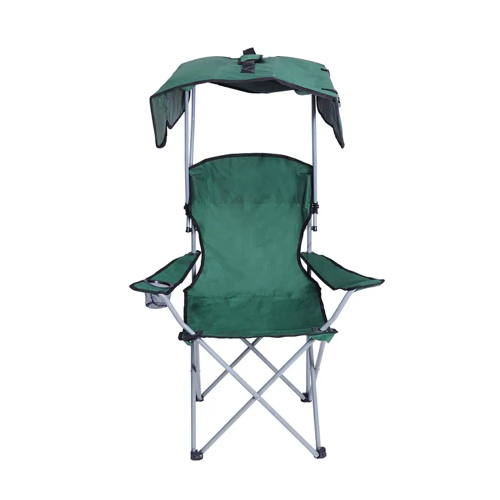 

POPTOP Canopy Camping Fishing Beach Chair Folding Durable Sunscreen Outdoor Patio Lawn Seat with Cup Holder, Green