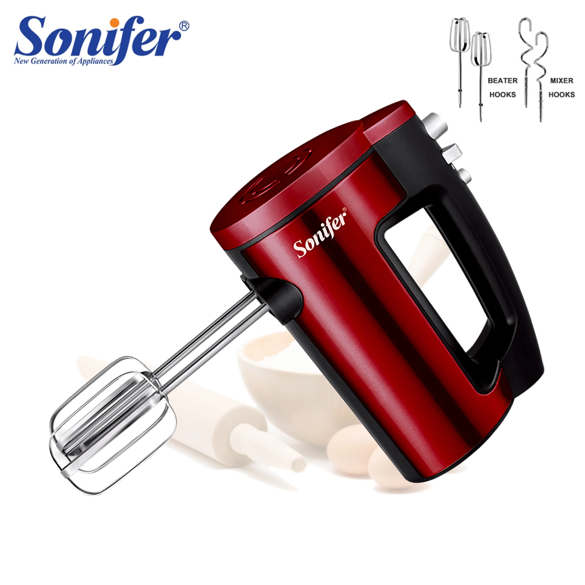 

400W Food Mixer Electric Cuisine Kitchen Blender With Dough Hooks Chrome Egg Beater Hand Mixer Machine For Sweets Bakery Sonifer