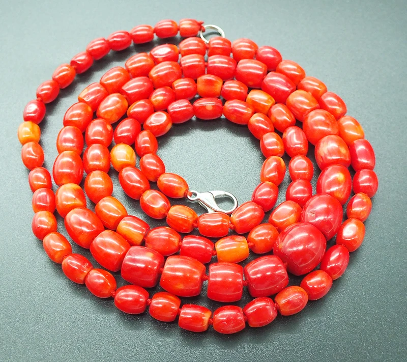 

6-10MM new long, classic red coral sweater necklace 35"