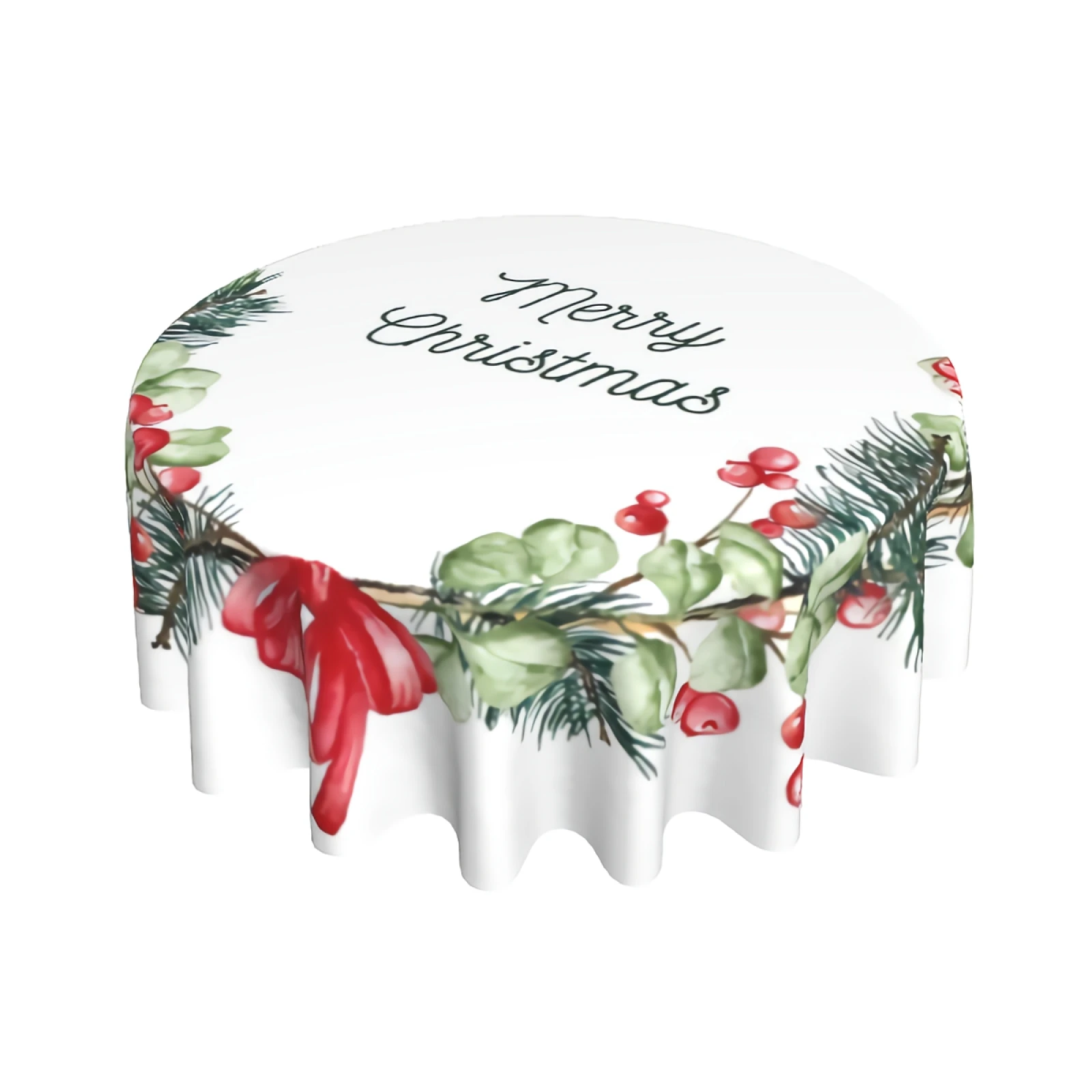 

Watercolor Xmas Wreath Table Cloth with Dust-Proof Wrinkle Resistant Waterproof Decorative Table Cover