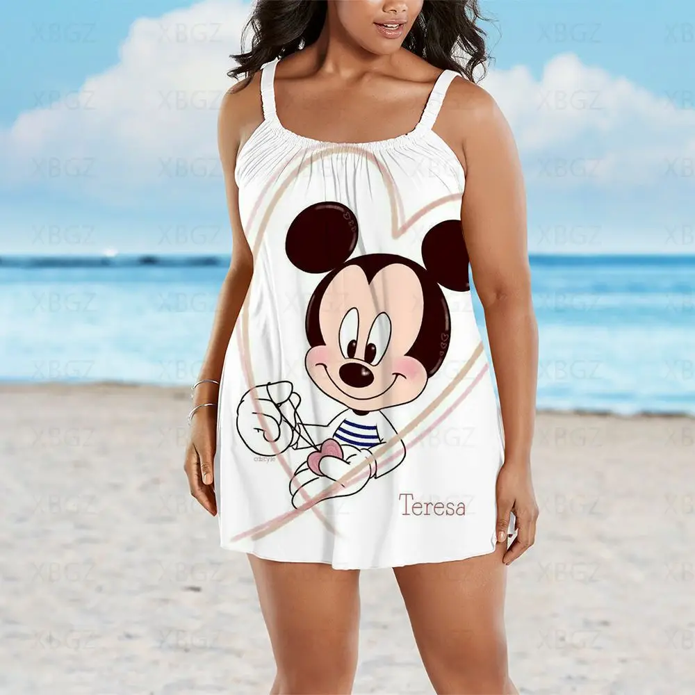Plus Size Summer Outfits Dresses Woman 2022 Loose 9XL Women's Free Shipping Sexy Disney Mickey Sling Cartoon Boho Sleeveless Hot