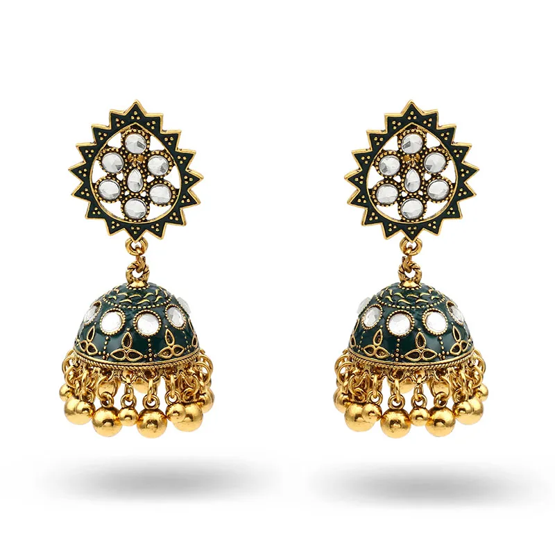 

Ins Indian Jhumki Jhumka Handmade Beads Antique Gold Bohemia Nepel Piercing Earrings Vintage Trendy Women Party Jewelry