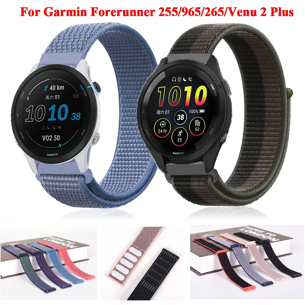 

20 22mm Nylon Loop Straps For Garmin Forerunner 255 965 265 245 645 158 Venu2 Plus Smart Watch Band Vivoactive 4/3 Venu 2 Correa