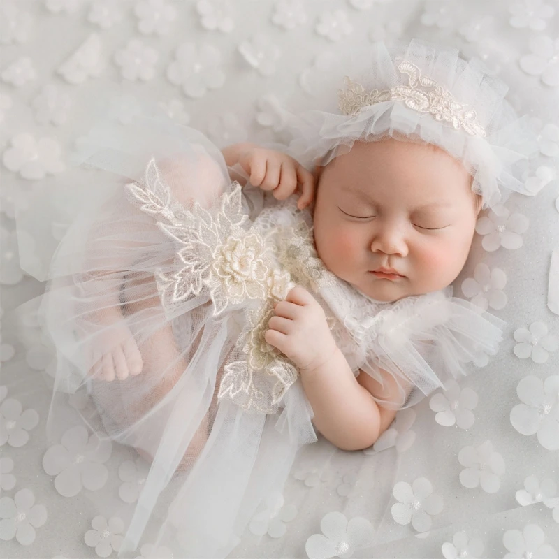 

Upgraded Newborn Photography Outfits Girl Party Princess Dress Posing Props Newborn Lace Shirt with Headband Shower Gift