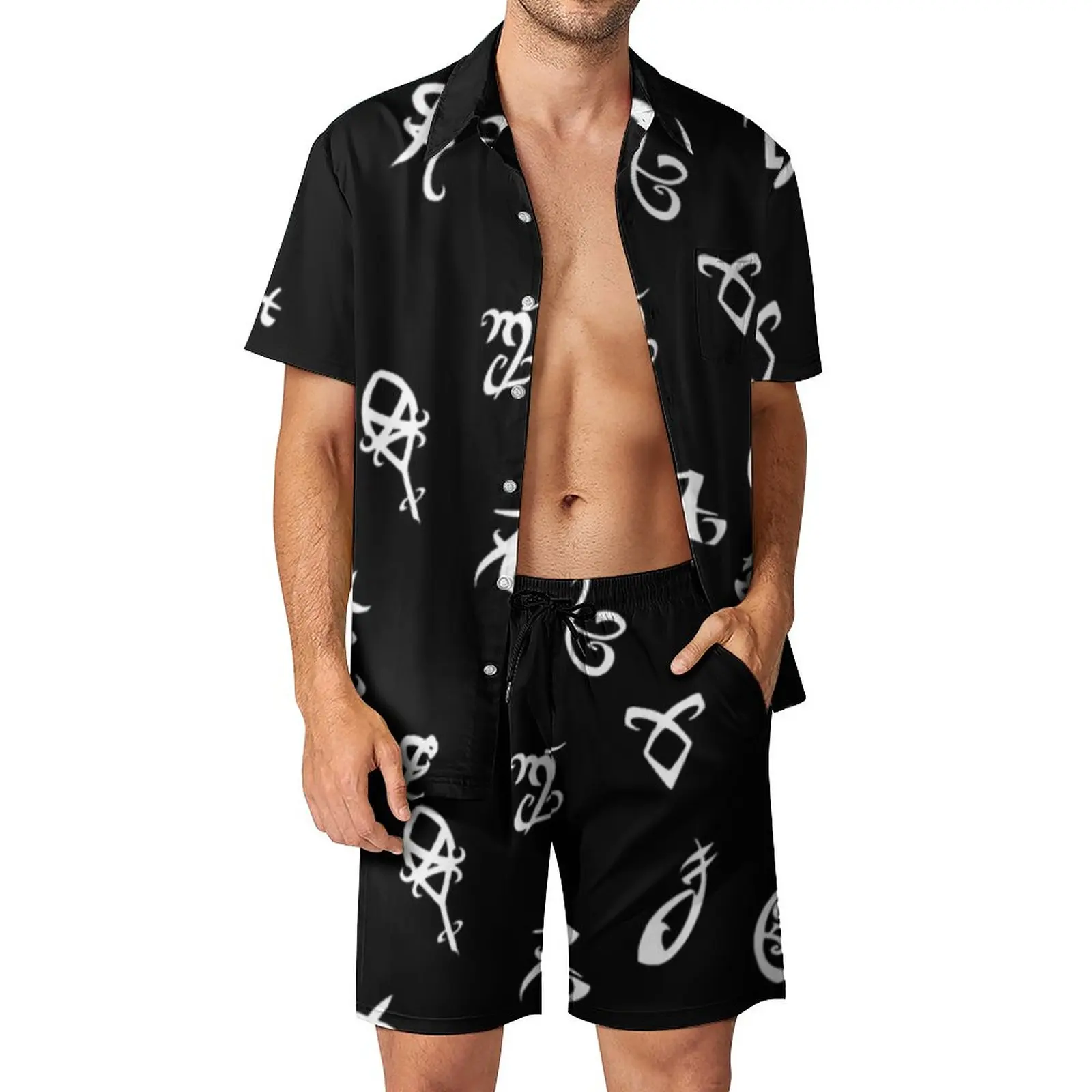

Мужские комплекты для отпуска с ангелом Shadowhunters, повседневный комплект рубашки с символом зла, летние графические шорты, Забавный костюм из 2 предметов, размеры 2XL 3XL