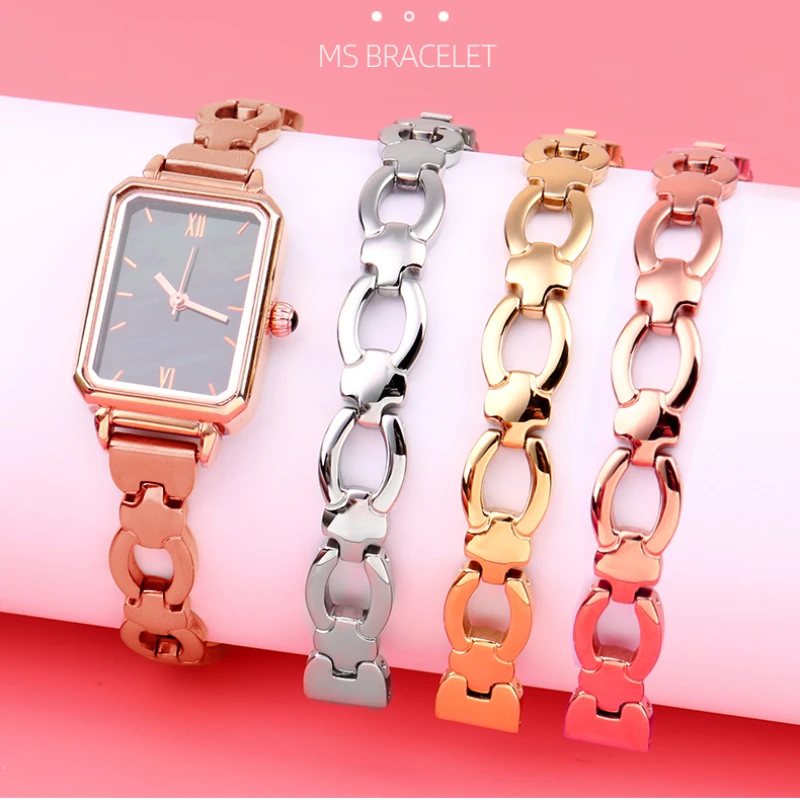 

10mm fashion Universal Stainless steel watchband glossy silver golden Rose gold bracelet strap Small size lady's watch chain