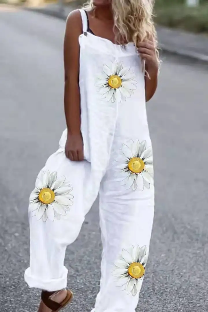 Women Jumpsuits Summer Retro Off Shoulder Fashion Sexy Floral Printed Rompers Lady Casual Loose Simple Overalls Streetwear 2022