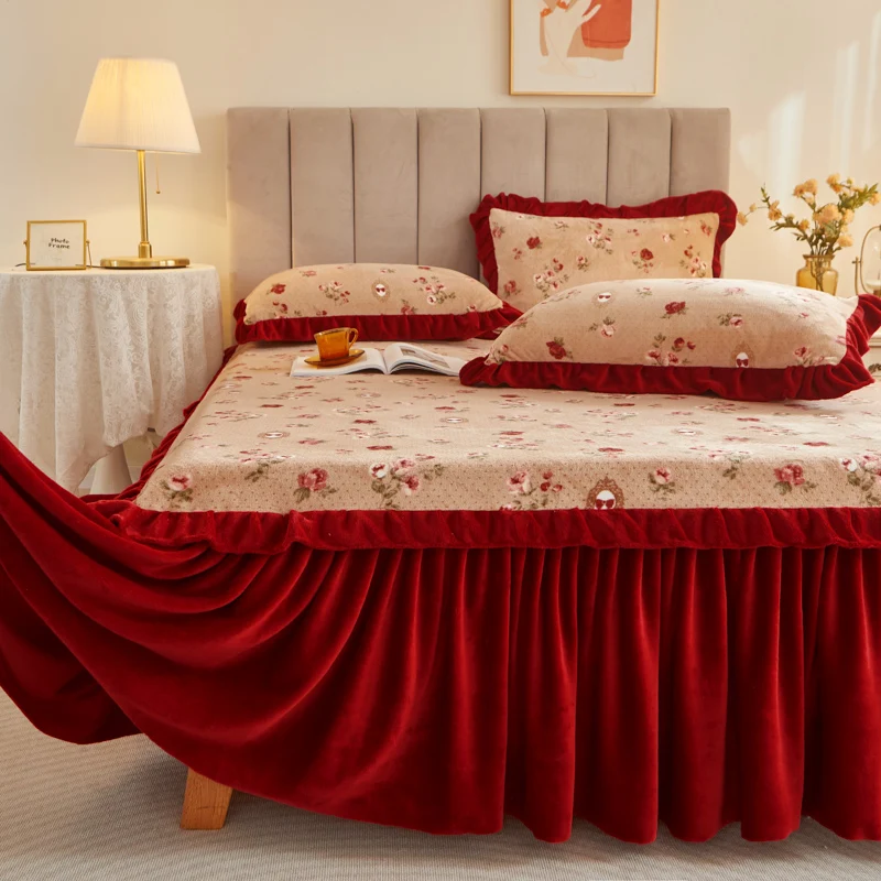 

Зимнее красное постельное белье с наволочкой, 3 шт., наборы постельного белья, утолщенное бархатное постельное белье 150x200 см, покрывало для кровати «King Queen»