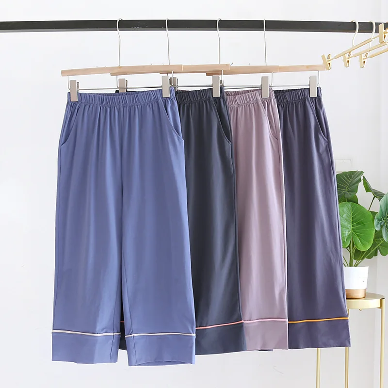 

Solid Color Cropped Trousers Loose Comfortable Breathable Pajama Shorts Ladies Sports Casual Pants Elastic Waist Bottoms Womens