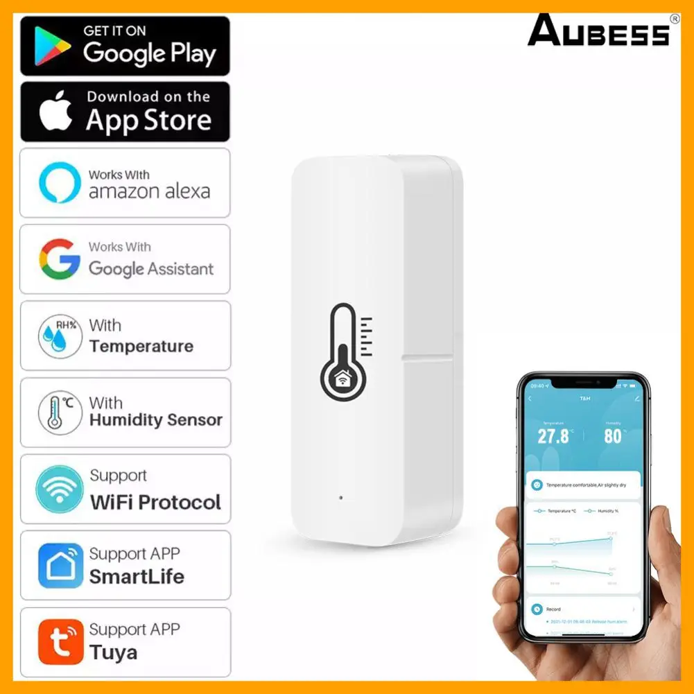 

Tuya Wifi Temperature Humidity Sensor App Control Monitoring Reminder Intelligent Linkage Home Hygrometer Thermometer For Alexa