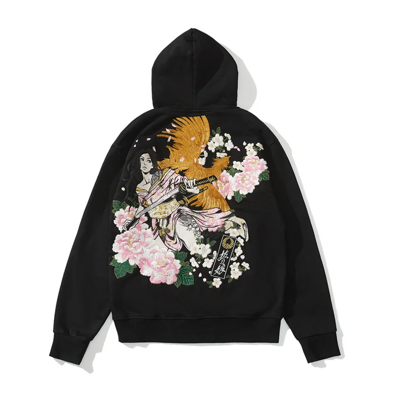 

Full Embroidered Sweatshirt Men Women Sukajan Hooded Zip Up Cardigan Quilted Vintage Black Hoodie Top Shirt 2022 Spring