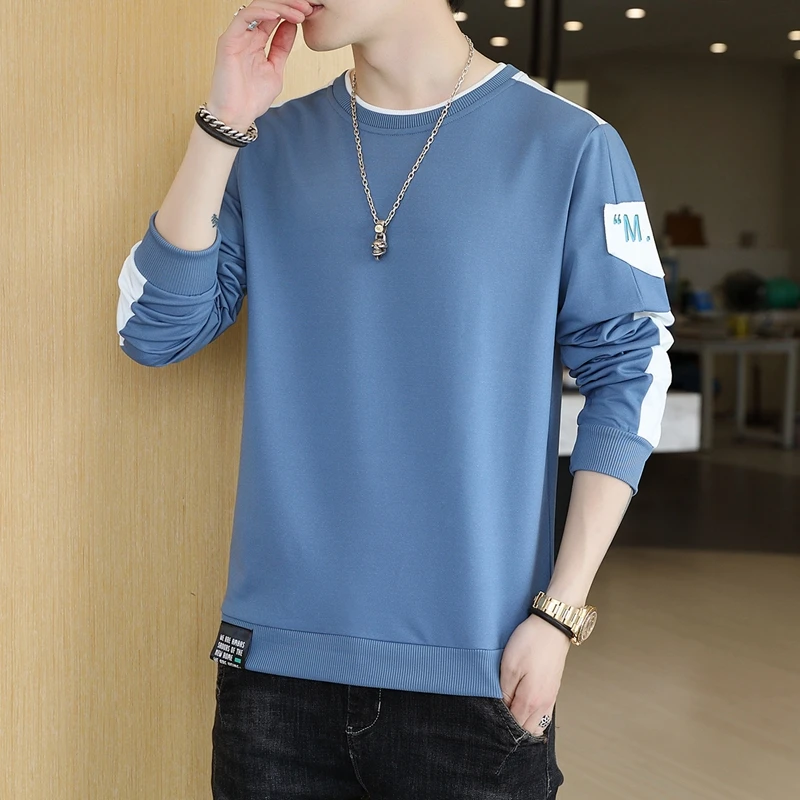

2022 trend new young men's popular pullover round neck loose casual long-sleeved bottoming sweater