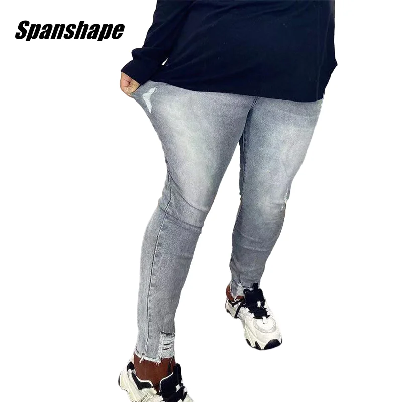 

Plus Size Women Skinny Jeans Stretch Ripped High Waist Destroyed Denim Pants Fashion Gray Denim Jean Leggings ouc1524