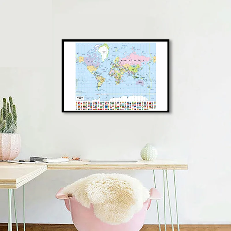 

59*42 см политическая карта мира с национальными флагами, настенный плакат, холст, живопись, путешествия, школьные принадлежности, женский дом...