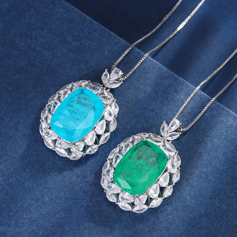 

13*18mm Tourmaline Emerald Sterling 925 Silver Pendant Necklace for Women Box Chain Choker Engagement Trendy Wedding Jewelry