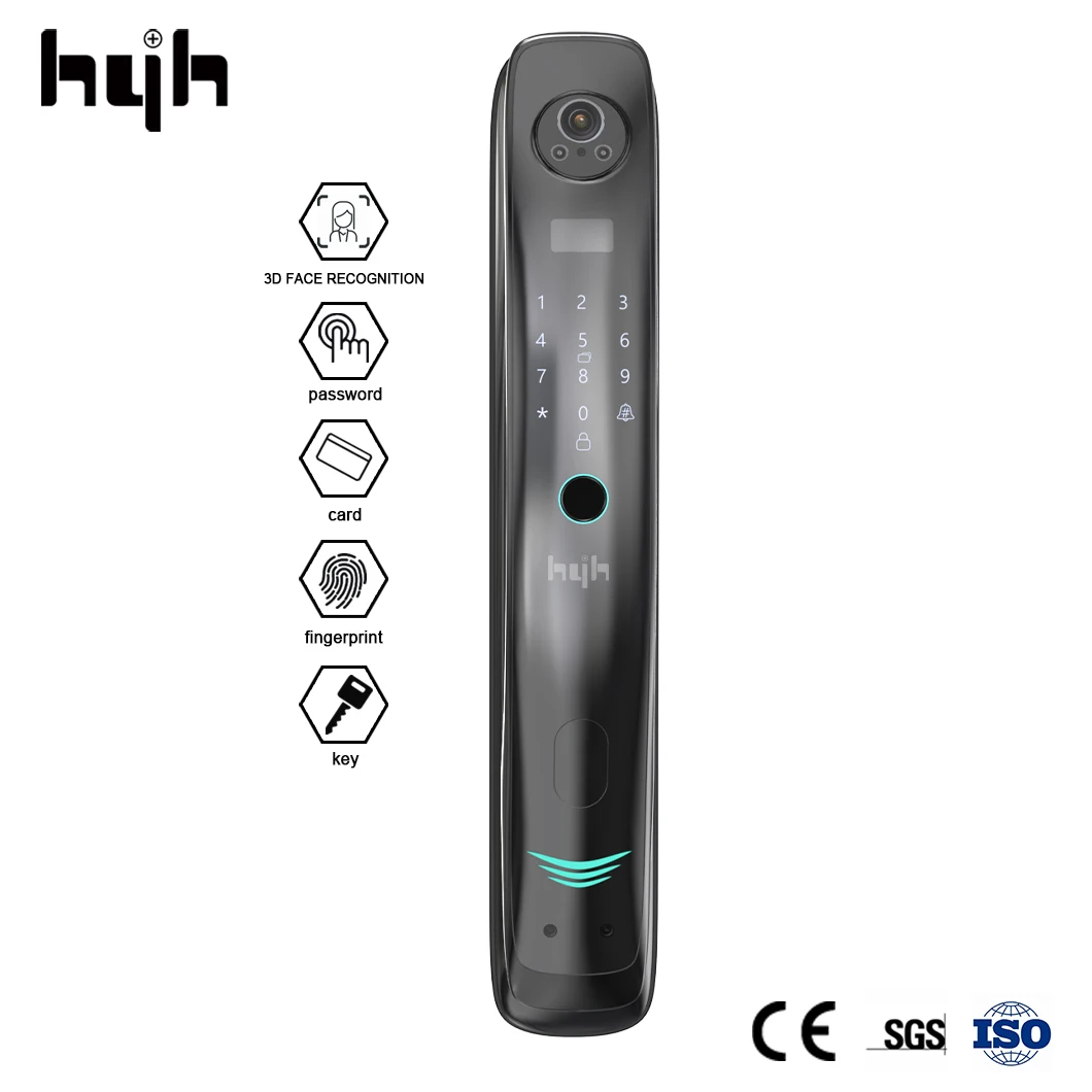 Фото Умный дверной замок hyh, 3d-замок с функцией распознавания лица, со сканером отпечатков пальцев, с паролем, для защиты входной двери №2