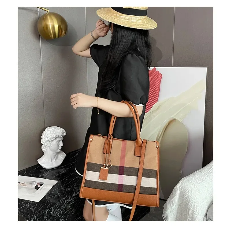 Модная клетчатая холщовая женская сумка Классическая универсальная