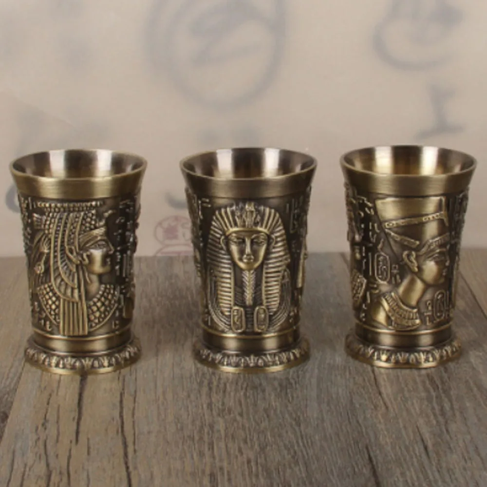 Shot Glass Metal Vintage Egyptian Chalice Creative Wine Shot Glasses Personalized Sip Glass Used for Tequila Vodka Cocktail