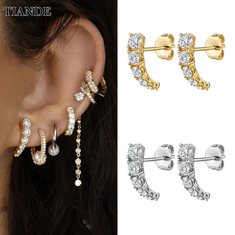 

TIANDE Gold Plated Stud Earrings for Women Vintage CZ Zircon Irregular Piercing Women's Earrings 2022 Fashion Jewelry Wholesale