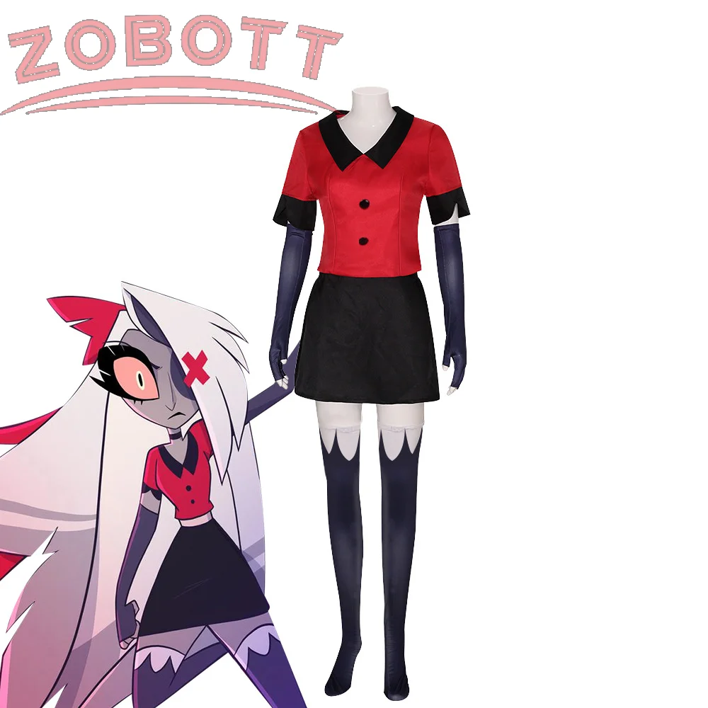 Hazbin COS Hotel Vaggie Косплей Костюм Женский Красный Топ Черная Юбка Перчатки Брюки