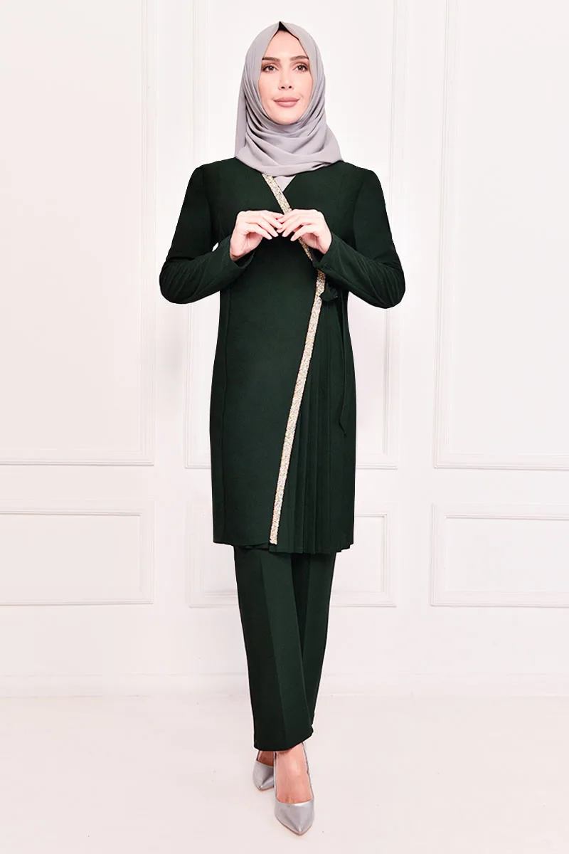 

Stone Embroidered Kombin Emerald İslamic Woman Jacket Muslim Turkish Veiled Clothes Women's Coats Women's Jackets Coat ASM23640