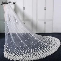 JaneVini Elegant Cathedral Wedding Veils with 3D Flowers Handmade White 3 Meters Long Bridal veil 2022 Comb Hair Accessories