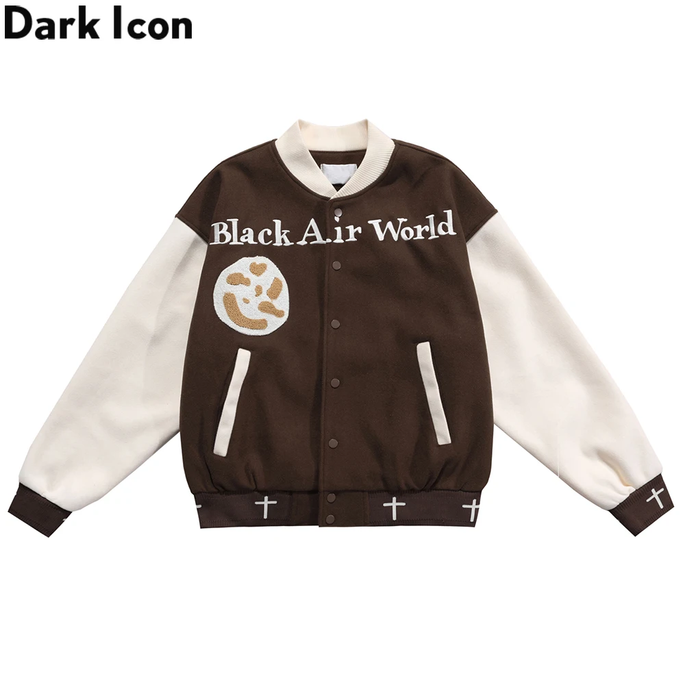 

Dark Icon Woolen Material Towel Embroidery Baseball Jacket Men Women Winter Street Fashion Men's Jackets Outerwear Clothing