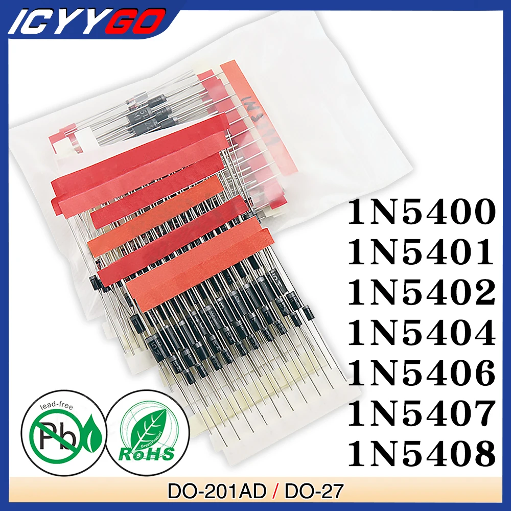 

50pcs 1N5400 1N5401 1N5402 1N5404 1N5406 1N5408 Rectifier Diode 3A 50V 100V 200V 400V 600V 1000V DO-201AD DO-27 Axial 3 Amp
