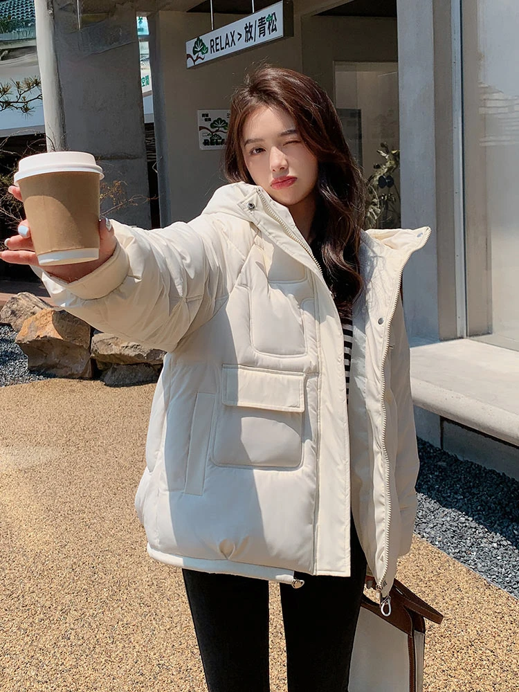 Black 2023 Cotton Padded Short Parkas New Hooded Down Winter Jacket Women 6 Color Thick Warm Winter Coat Female Outerwear