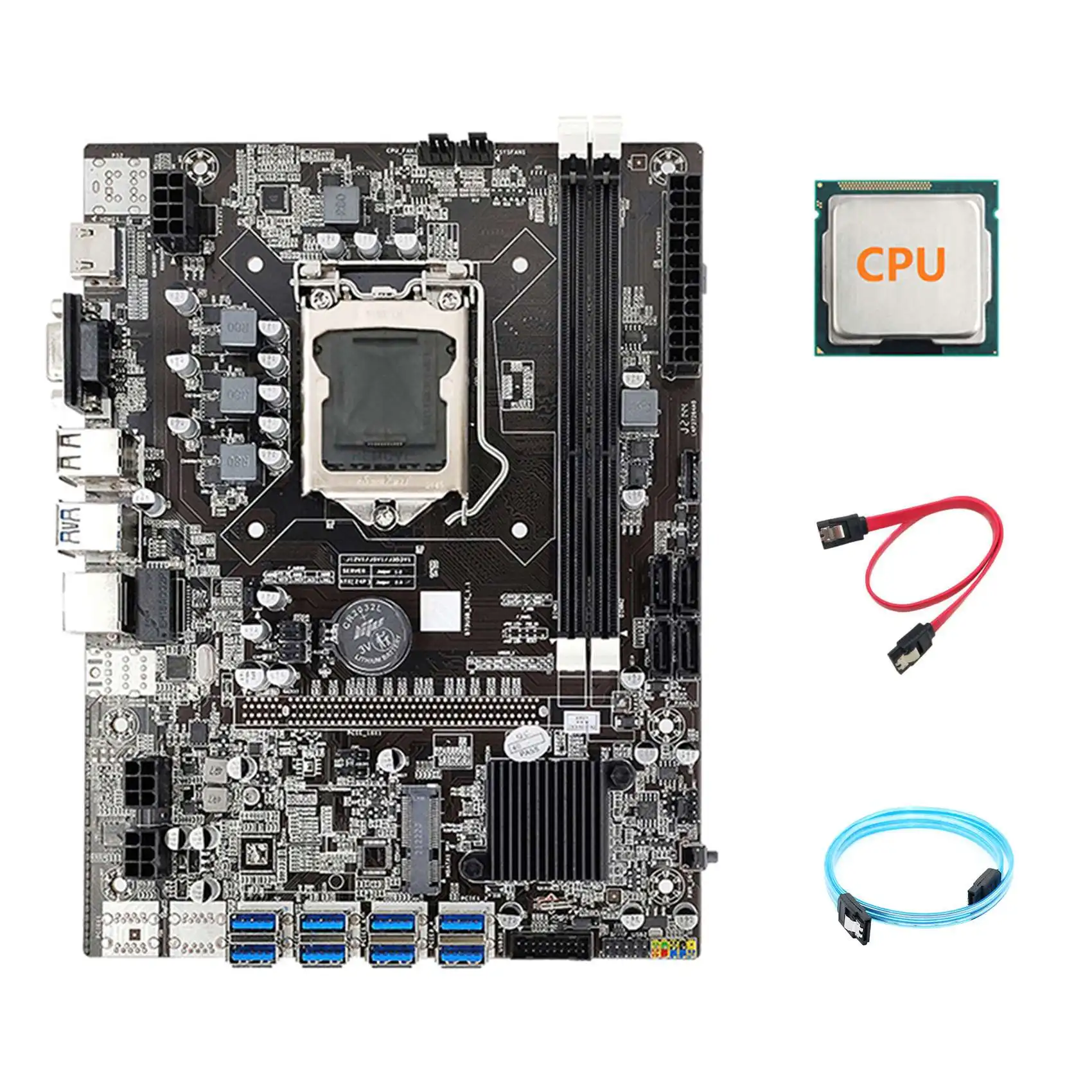 

B75 ETH Mining Motherboard 8XPCIE USB Adapter+CPU+SATA3.0 Serial Port Cable+SATA Cable LGA1155 B75 Miner Motherboard