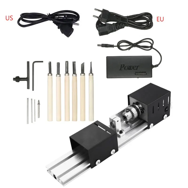 

US/EU Plug Mini Lathe Milling Machine Beads DIY Woodworking with Carving Cutter Grinding Polishing Drill Tool Black