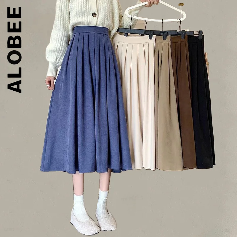 

Alobee Pleated Spring Summer Women Skirt Cute Hip Ladies Skirts Midi Skirt Soft Sweet Skirt High Waist All-Match Female Clothing
