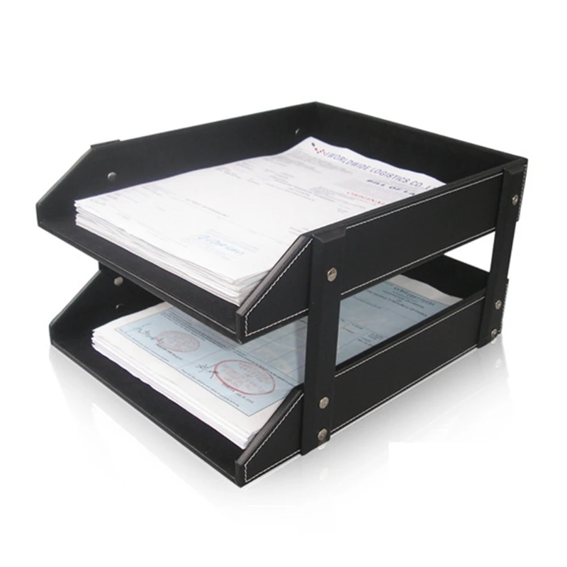 

Leather For Storage Document Magazine Layers Holder Double Tray Organizer Home Paper Office File Desk Rack School Holder