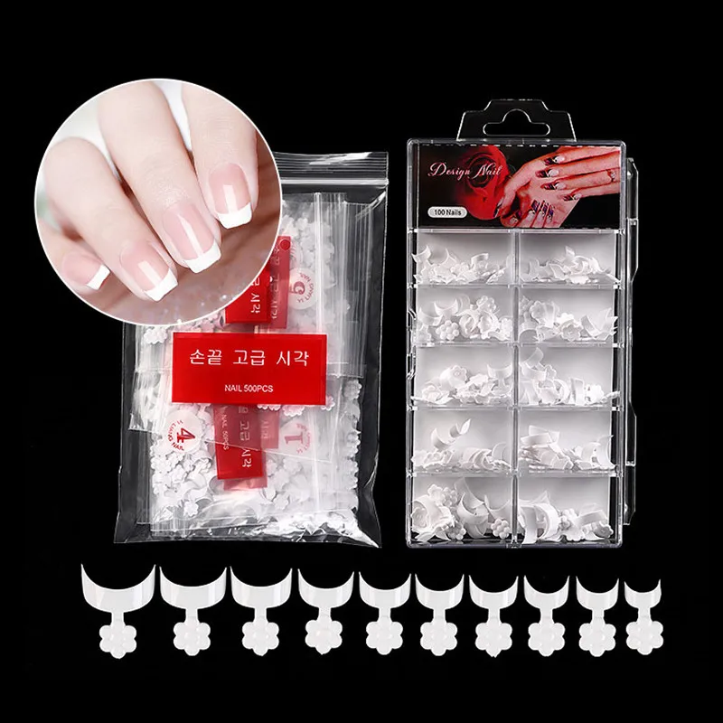 

100/500 шт., накладные акриловые ногти для французского маникюра