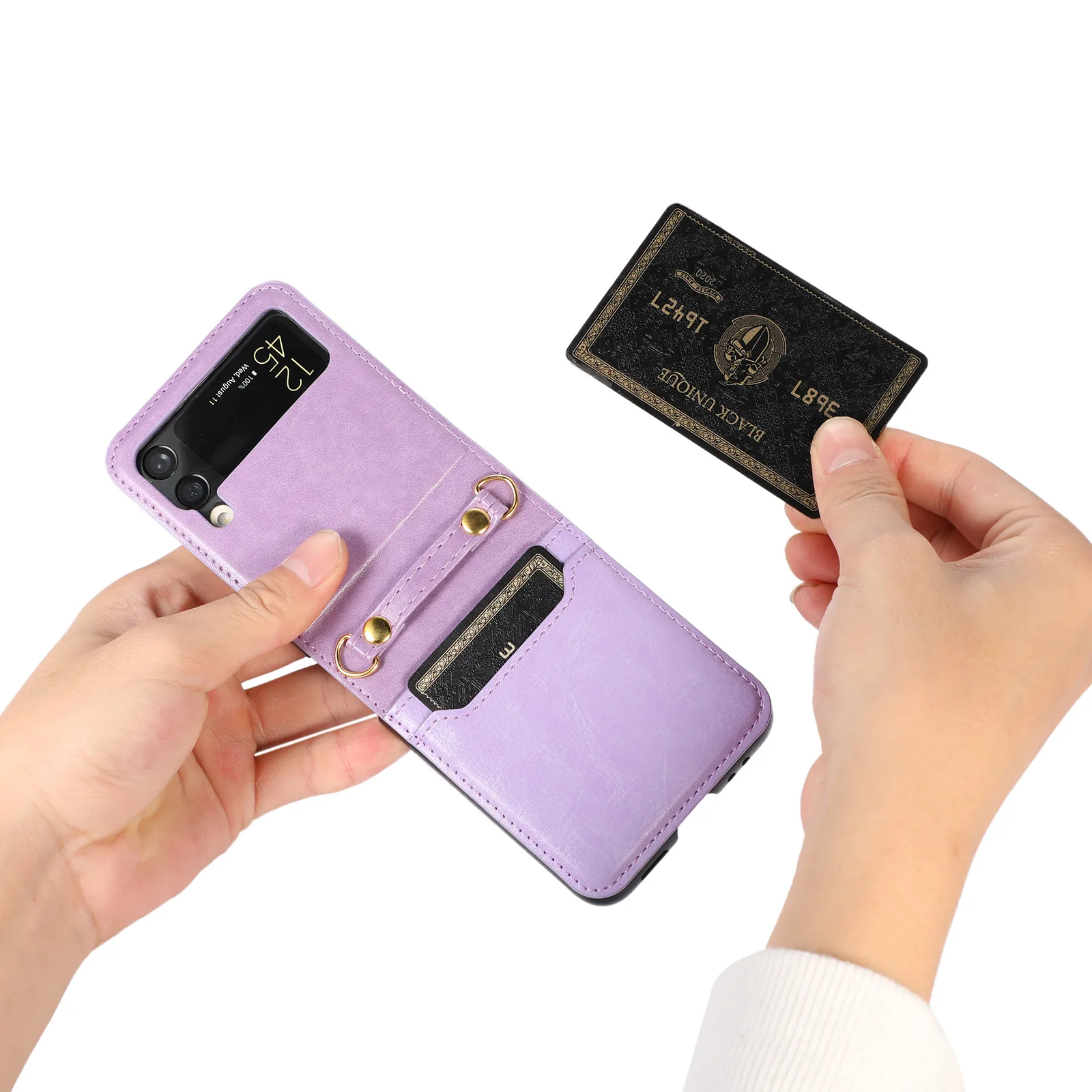 Фото Чехол-накладка для Samsung Z Flip3 с диагональным шнурком и отделением для карт №5