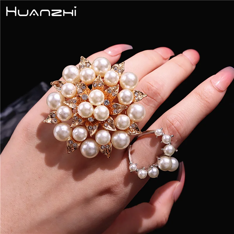 Большие кольца HuanZhi из циркония с жемчугом