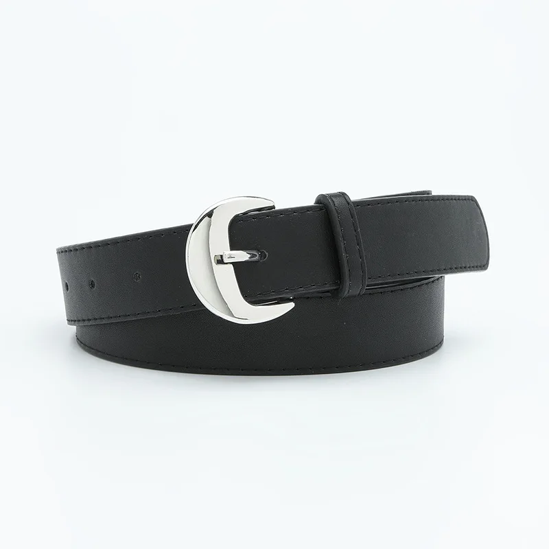 

Ремень женский широкий из искусственной кожи с серебристой пряжкой