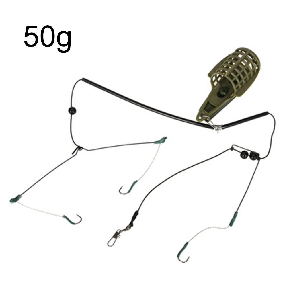 

1*Feeder Baits Cage 60cm Carp Fishing Feeder Basket Baits Cage With 3 Carbon Steel Hook Rig Set Lead Sinker Terminal Tackle