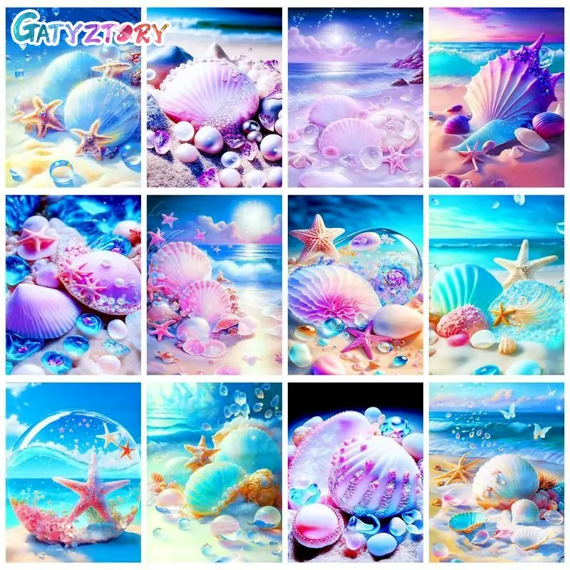

GATYZTORY 60x75cm Acrylic Paint By Number Beach Shell Oil Painting By Number On Canvas Diy Set Landscape Home Decor
