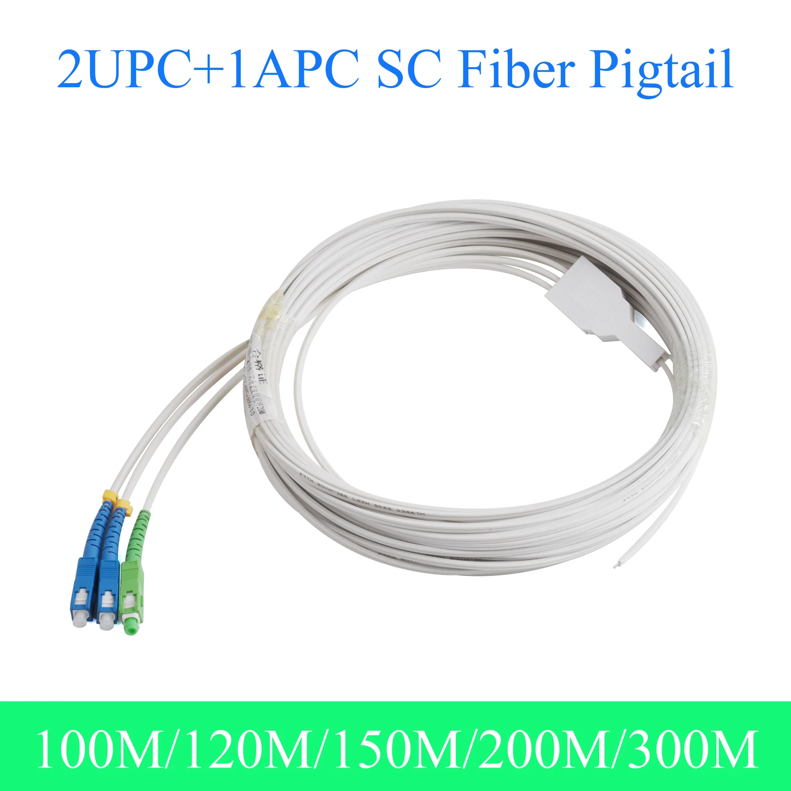 SC 2UPC+1APC Fiber Optic Wire 3-Core Indoor Optical Pigtail Single-mode Simplex Patch Cord 100M/120M/150M/200M/300M Cable