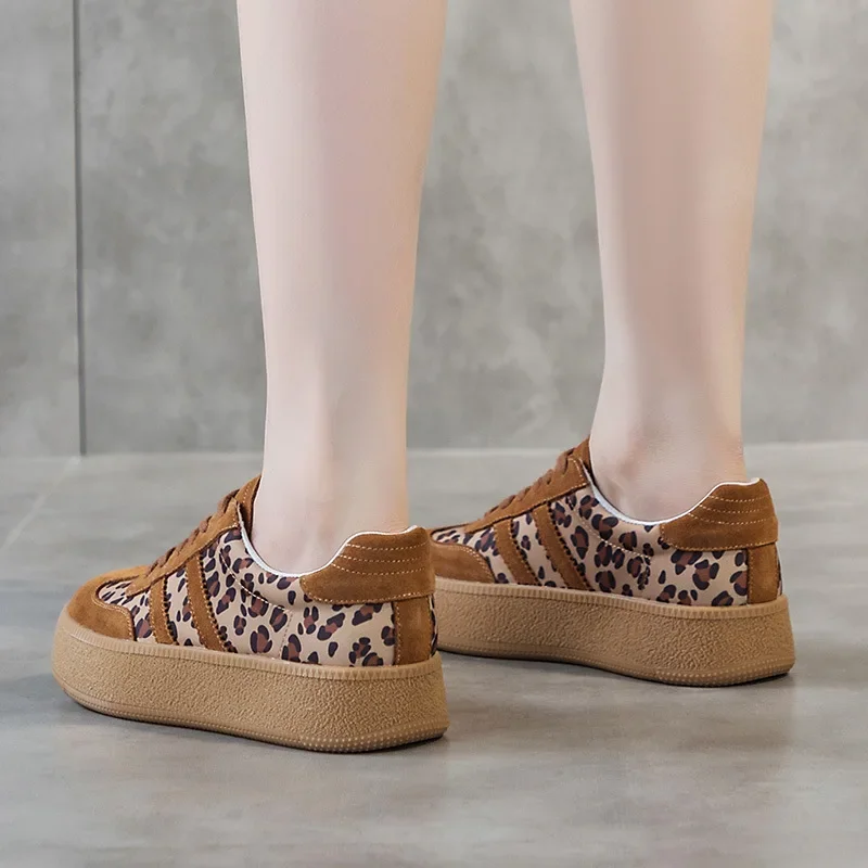 CLAIAMI женские тренировочные туфли из коровьей замши леопардовая кожаная обувь для