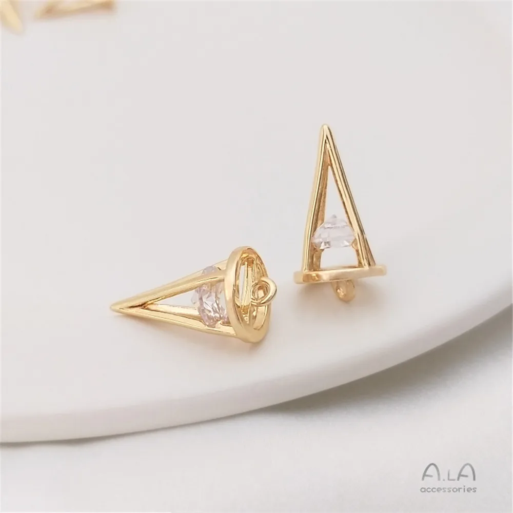 

14K gold inlay zirconia pointed cone pendant long cone charm diy necklace earrings earrings hanging jewelry accessories